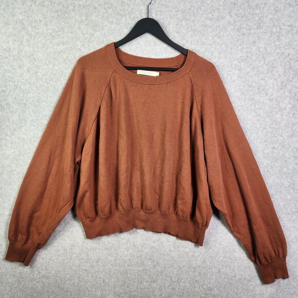Christy Dawn Sonny Crewneck Cotton Sweater L Rust Brown Puff Sleeve Sustainable - Picture 1 of 11